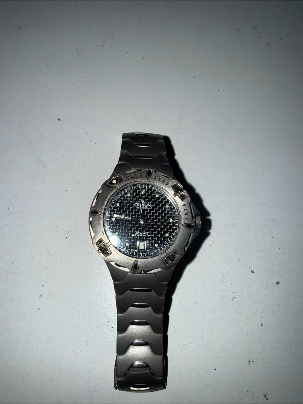 Croton Men's Silver Gray Metal Watch with Black Carbon-Style Dial